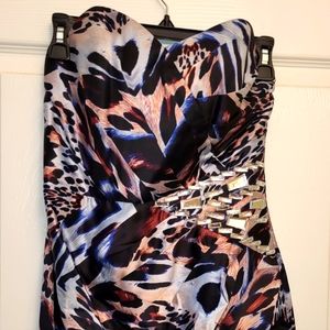 Strapless mixed animal print dress